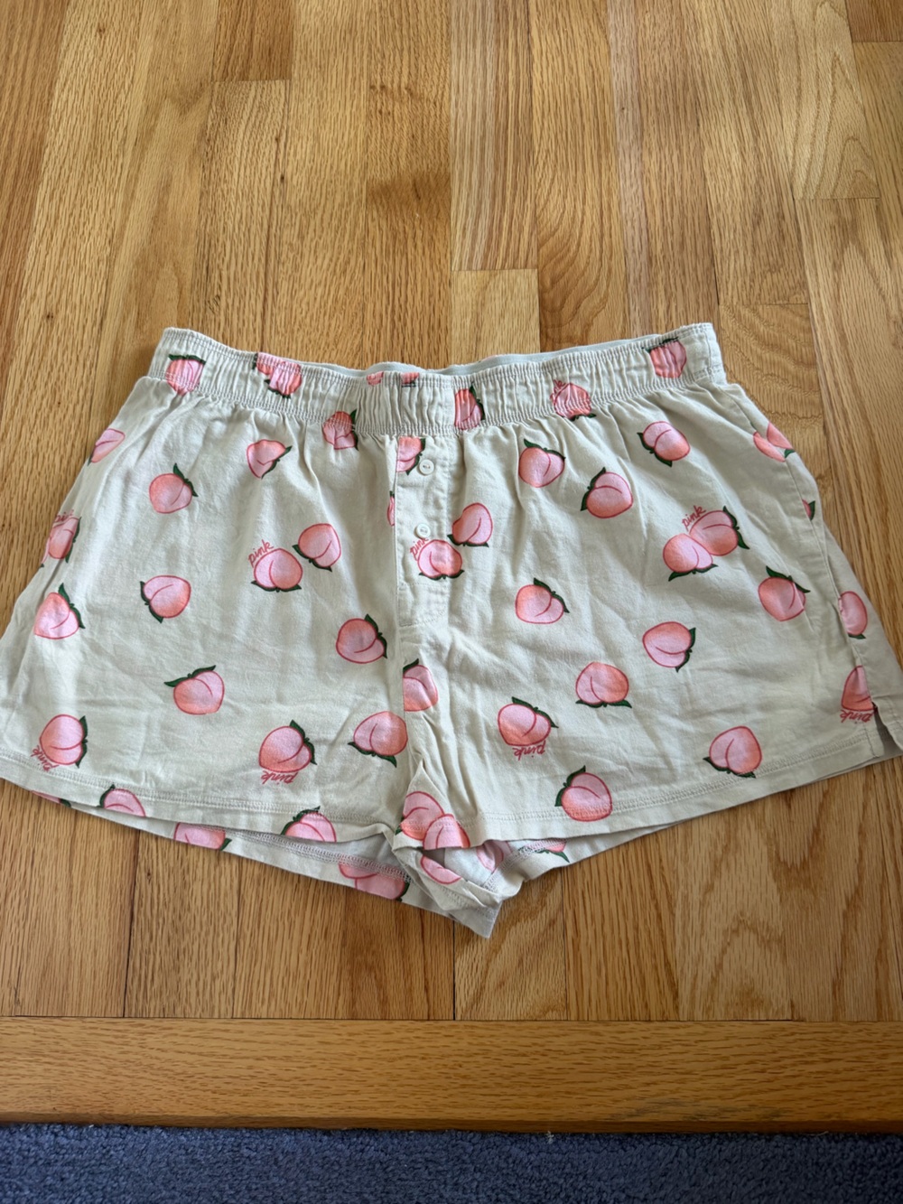 PINK Victoria's Secret Peach Fruit Print Flannel Sleep Boxy Shorts